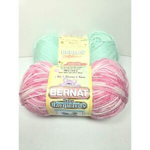 Bernat Baby Yarn 2 Skeins Cherry Berry Mint Green Partial Rated 3 Acrylic